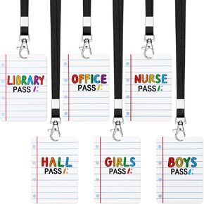 SABARY 6 مجموعات PASS LANYARDS SCHOOL PASS PASS WOODEN HALL PASS للمعلمين ولوازم الفصول الدراسية بما في ذلك ممرات القاعة من الممرضات ، الحمام ، المكتبة ، المكتب