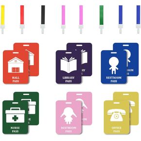 Plus-Plus 12 Pack Hall Pass Pass Lanyards تصاريح مدرسة بلاستيكية غير قابلة للكسر محددة للمعلمين ولوازم الفصول الدراسية بما في ذلك ممرات القاعة من الممرضات ، الحمام ، المكتبة ، المكتب ، اللوازم المدرسية