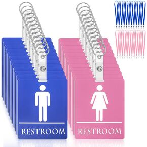 6 Set Bathroom Pass Restroom Pass with Key Holder Keychain with Lanyard PVC Blue and Pink Restroom Passes for Classrooms Women Men