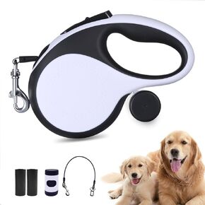 26ft Retractable Dog Leash for Large Dogs Up to 110lbs - Heavy Duty with Car Seatbelt Clip and U-Shape Anti Tangle, No Twist Travel Leash with Comfort Grip Handle (White)