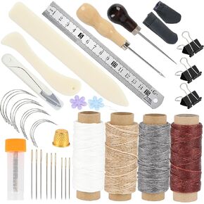 39 PCS Bookbinding Tools Kit مع مجلد العظام ، خيط مشمع ، شريط ملزم ، فرشاة الغراء ، AWL ، الإبر ، مسطرة لتجليد الكتب DIY ، الحرف الورقية ، وإصلاح الكتب