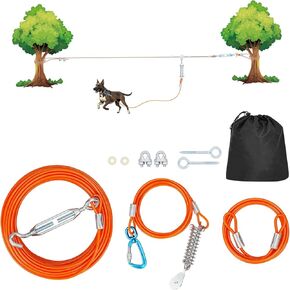 Dog Runner for Yard Large Dog Heavy Duty 100ft with Double Shock Absorbers Tangle-Free Aerial Trolley System for Large Dogs Up to 250lbs,Silver