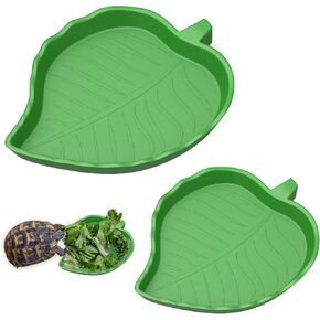 Pawfly 2 Pcs Leaf Reptile Water Dish, Reptile Water Bowl, Tortoise Habitat Accessories, Bearded Dragon Water Bowl, Pet Food Feeding Plate for Turtle Small Snake Lizard, 2 Sizes