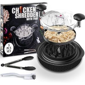 Pro Chicken Thredder Tool Twist مع صينية لتوفير الوقت (5 أجهزة كمبيوتر) | فود درجة مرئية 2025 أداة تمزيق اللحوم مع حصيرة مضادة للانزلاق | تمزيق صدر الدجاج ، مطحنة الدجاج - من السهل التنظيف