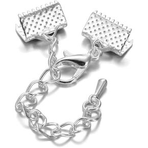 Lasenersm 20pcs Silver 16mm Ribbon End Clamps مع قفل جراد البحر وسلسلة التمديد لصنع المجوهرات