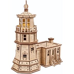 UGEARS Split Rock Lighthouse 3D Puzzle – DIY Miniature Kit Wooden Models for Adults to Build with LED Nightlight - 3D Wooden Puzzles - Crafts for Adults Gifts for Engineers - 295 Pcs