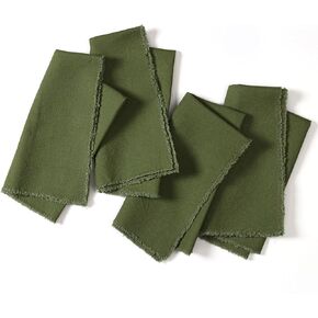 Ramanta Home Cloth Napkins Set of 4 - Soft & Durable Frayed Dinner Napkin for Easter Wedding Birthday Party | Heavy Weight Fabric Table Linen for Everyday Use Family Dinners, 18x18 Inch - Olive Green