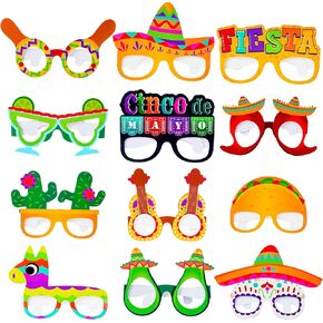 Joyin 24 PCS Mexican Fiesta Party Paper Eyeglasses for Cinco de Mayo Party Decorations ، Mexican Bachelorette Party Favors ، Party Come Photo Booth Props Supplies for Taco Tuesday