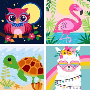 Zythron Paint by Numbers For Kids ، 4 Pack Paint by Numbers Diy Diy Easy Acrylic PioN Painting Arts for Kid Ages 4-8 Painting Kit by Baster (8x8 in/Frameless)