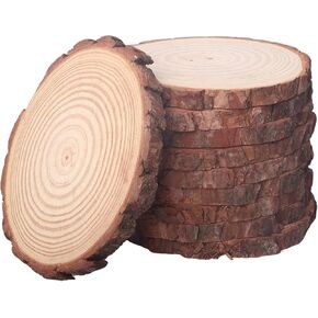 10 Pcs 7-8 Inch Unfinished Wood Slices for Centerpieces,Natural Wood Rounds for Crafts Rustic Wedding and Table Decorations,Wooden Discs with Tree Bark,Ideal for Crafts,Painting,and Holiday Decor