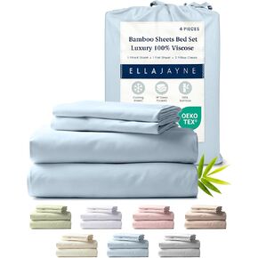 Ella Jayne Viscose Derived from Bamboo Sheets Set (4 Pieces) Queen Size, Ultra Soft & Luxuriously Cooling, Eco-Friendly Queen Sheet Set Deep Pockets 16 Inch (Silver)