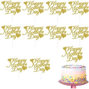 Kipetto Happy Mother's Cake Toppers 20pcs Glitter Heart Cupcake Topper for Mother's Mom's Mom's Party Cake Decoration ، Gold