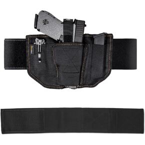VNSH Gun Holster - حافظة الأسلحة الأكثر راحة للرجال والنساء - حافظة حزام البطن - تتضمن حقيبة ماج مزدوجة مدمجة وموسع اختياري 20 بوصة - ملحقات البندقية الرائدة للرجال (أسود)