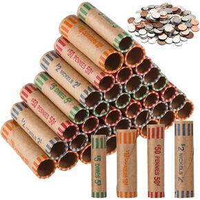 أغلفة العملة المعدنية 256 PCS لفائف غلاف العملة المعدنية ، غلاف العملة المتنوعة ، لفة الورق كرافت عملة معدنية ، أنابيب ملفات معدنية لمدة 10 أرباع ، 2 نيكليز ، 50 بنسات ، 5 دايمات ، لفة عملة قياسية