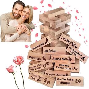Tower Lust Tower - 48pcs Super Naughty Block Tower Game ، لعبة Couplesadults Valbaten Towbing Tower Colling Game ، وتكديس الكتل الخشبية للبالغين (مجموعة واحدة)