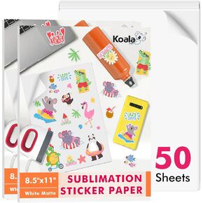 koala sublimation sticker paper matte white white vinyl 8.5x11 inch 25 sheets ، 2 packs total 50 sheets Quick Dry Vivid Colors يحمل جيدًا الحبر جيدًا