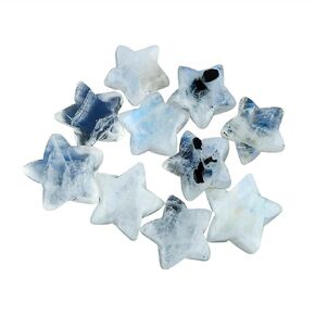 CRYSTALIS 10pcs Natural Rainbow-Moonstone, Plain-Stars Loose Gemstone, Wholesale Bulk Cabochons, Jewelry Making Supply, Chakra Healing Polished Stones, Wire Wrapping, DIY, Gem Collection
