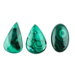 CRYSTALIS Wholesale 3pcs Natural Malachite Loose Gemstone Bulk Cabochons Jewelry Making Supply, Chakra Healing Polished Stones, Wire Wrapping, DIY, Gem Collection, 20mm+
