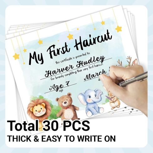 30 My First Haircut Certificates Award Paper for Baby, 9.8" x 7.8" Blank Haircut Keepsake Certificates Milestone Marker with Cute Animal Lion Giraffe Rabbit Deer for Hair Salon Barbershop in Kuwait
