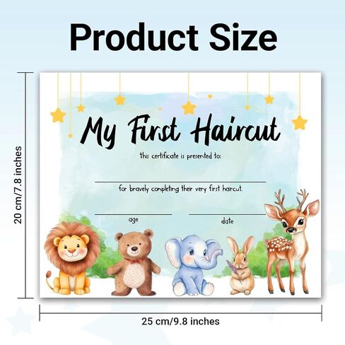 30 My First Haircut Certificates Award Paper for Baby, 9.8" x 7.8" Blank Haircut Keepsake Certificates Milestone Marker with Cute Animal Lion Giraffe Rabbit Deer for Hair Salon Barbershop in Kuwait