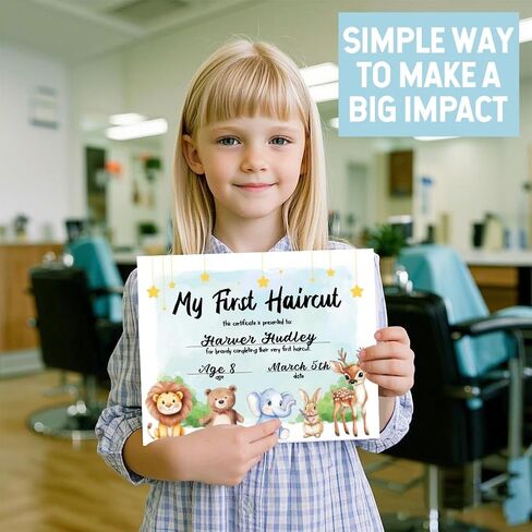 30 My First Haircut Certificates Award Paper for Baby, 9.8" x 7.8" Blank Haircut Keepsake Certificates Milestone Marker with Cute Animal Lion Giraffe Rabbit Deer for Hair Salon Barbershop in Kuwait