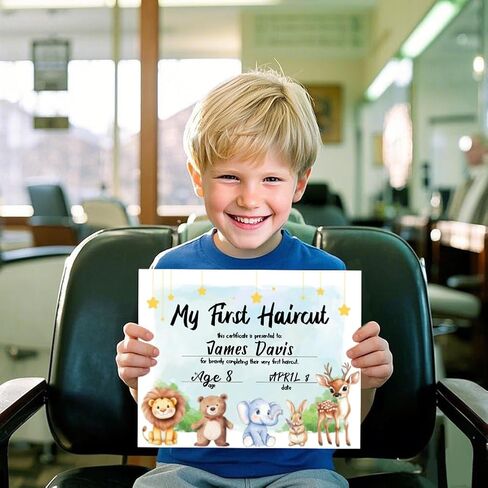 30 My First Haircut Certificates Award Paper for Baby, 9.8" x 7.8" Blank Haircut Keepsake Certificates Milestone Marker with Cute Animal Lion Giraffe Rabbit Deer for Hair Salon Barbershop in Kuwait