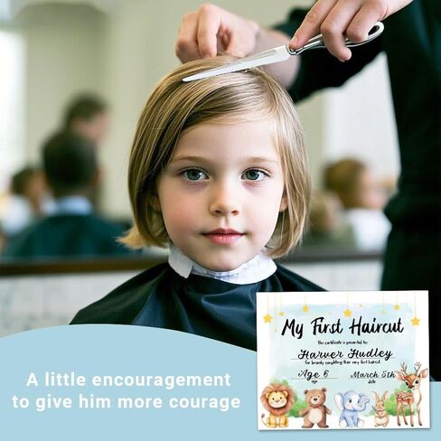 30 My First Haircut Certificates Award Paper for Baby, 9.8" x 7.8" Blank Haircut Keepsake Certificates Milestone Marker with Cute Animal Lion Giraffe Rabbit Deer for Hair Salon Barbershop in Kuwait