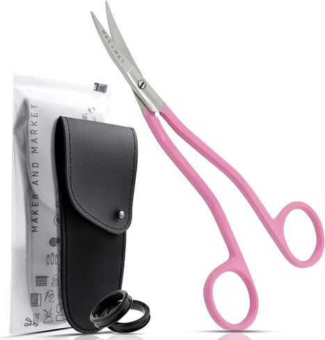 Applique Long Thin Needlepoint Blade 6.1 Inch - Double Bent Curved Offset Handle Scissors with Pouch Sleeve for Embroidery, Fabric, Thread, Knitting, Sewing, Arts & Craft (Rainbow) in Kuwait