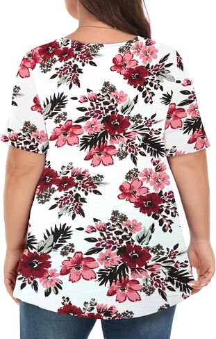 Tisede Womens Plus Size Tops Short Sleeve Tunic Turts v Neck Summer Floral Fit Fit Blouse XL-5X in Kuwait