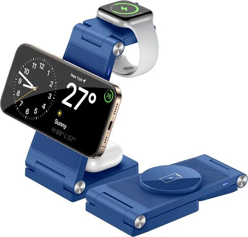 Magnetic Wireless Charger Stand, 3 in 1 Foldable Wireless Charging Station, Travel Charger for Multiple Devices for iPhone 16 15 14 13 12 Series, Apple Watch Ultra/9/8/7/6/5/4/3/2, AirPods in Saudi Arabia