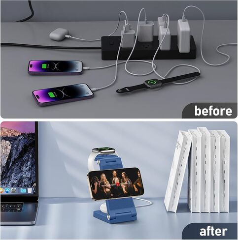 Magnetic Wireless Charger Stand, 3 in 1 Foldable Wireless Charging Station, Travel Charger for Multiple Devices for iPhone 16 15 14 13 12 Series, Apple Watch Ultra/9/8/7/6/5/4/3/2, AirPods in Saudi Arabia