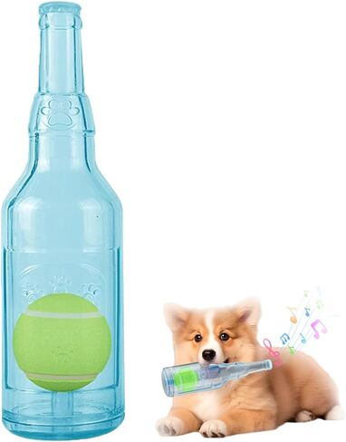 Pet Chew Beer Bottle with Tennis Ball, Dog Toys for Aggressive Chewers, Indestructible Dog Toys, Crunch and Play Bottle for Aggressive Chewers (Blue,Large) in Saudi Arabia