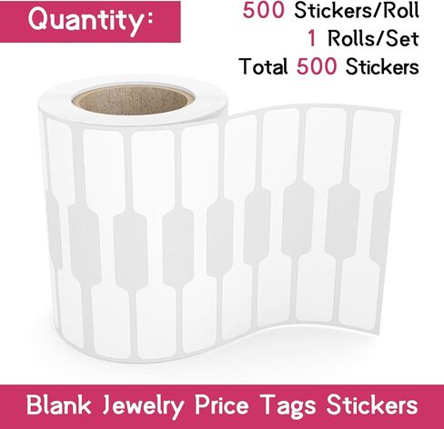 500 PCS Jewelry Price Tags Stickers Roll for Necklace Earring Price Identify, Self Adhesive White Blank Dumbbell Jewelry Tags Stickers for Bracelet, Ring, Clothing Display in Saudi Arabia
