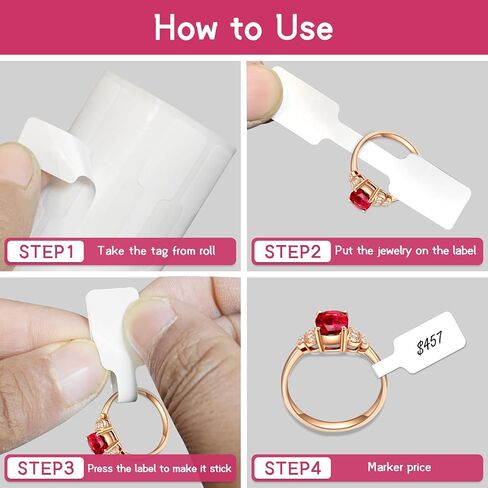 500 PCS Jewelry Price Tags Stickers Roll for Necklace Earring Price Identify, Self Adhesive White Blank Dumbbell Jewelry Tags Stickers for Bracelet, Ring, Clothing Display in Saudi Arabia