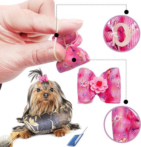 50pcs/25pairs أقواس شعر الكلب مع نمط الأزهار النابض من الفتيات للبنات Cat Rabbit Poodle Poodle Top Knot Hair Lawast in Kuwait