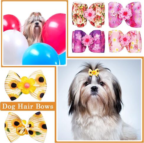 50pcs/25pairs أقواس شعر الكلب مع نمط الأزهار النابض من الفتيات للبنات Cat Rabbit Poodle Poodle Top Knot Hair Lawast in Kuwait
