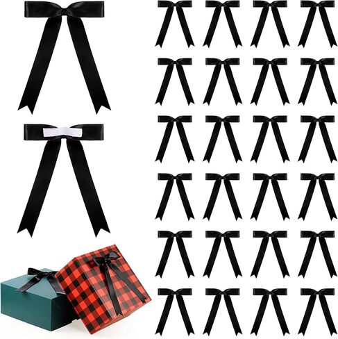Riceshoot 24 Pcs Satin Ribbon Bows 5x7'' Self Adhesive Premade Satin Bows with Double Sided Tape for Gift Wrapping Crafts Wedding Christmas Birthday Gift Wrap(Black,1 Inch Wide) in Saudi Arabia