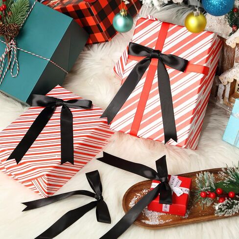 Riceshoot 24 Pcs Satin Ribbon Bows 5x7'' Self Adhesive Premade Satin Bows with Double Sided Tape for Gift Wrapping Crafts Wedding Christmas Birthday Gift Wrap(Black,1 Inch Wide) in Saudi Arabia