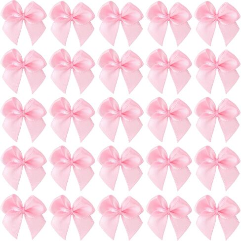 35pcs Mini Ribbon Bows, Satin Ribbon Bow, Cute Soft Bowknot Sewing Accessories for Flowers Bakery Wrapping Christmas Wedding Birthday Party Decoration- Pink in Saudi Arabia