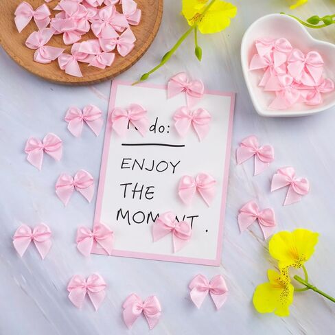 35pcs Mini Ribbon Bows, Satin Ribbon Bow, Cute Soft Bowknot Sewing Accessories for Flowers Bakery Wrapping Christmas Wedding Birthday Party Decoration- Pink in Saudi Arabia