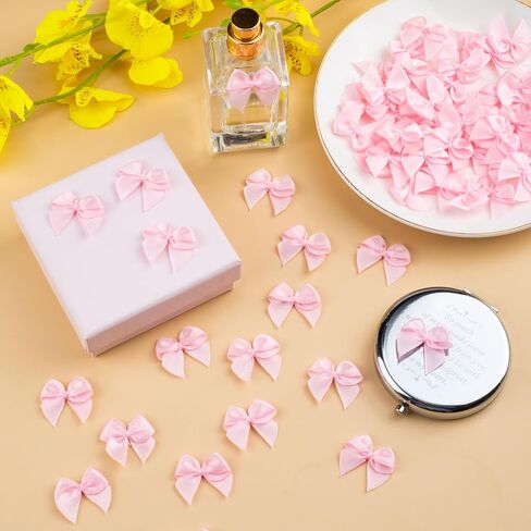35pcs Mini Ribbon Bows, Satin Ribbon Bow, Cute Soft Bowknot Sewing Accessories for Flowers Bakery Wrapping Christmas Wedding Birthday Party Decoration- Pink in Saudi Arabia