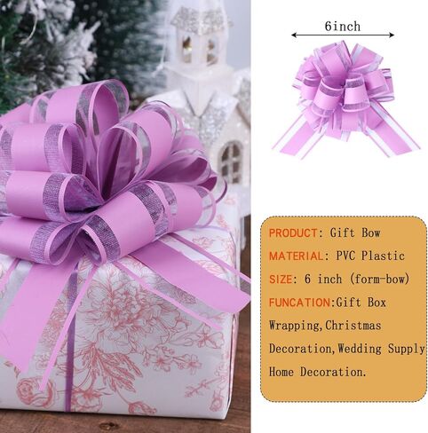 12 PCS 6inch سحب القوس غلاف هدية ، سحب القوس لعيد الميلاد ، عيد الميلاد ، الحفلات ، عطلة ، صناديق هدايا القوس أقواس التعبئة والتغليف لعيد عيد الحب يعرض زهرة الزهور (الأرجواني) in Saudi Arabia
