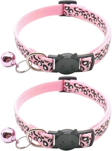 Reflective 2 Pack Breakaway Cat Collars with Bell Leopard Pattern Cute Kitty Adjustable 7.5-12.5 Inch Safe Kitten Collars Charms (Pink) in Saudi Arabia