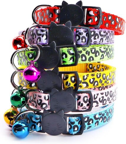 Reflective 2 Pack Breakaway Cat Collars with Bell Leopard Pattern Cute Kitty Adjustable 7.5-12.5 Inch Safe Kitten Collars Charms (Pink) in Saudi Arabia