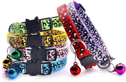 Reflective 2 Pack Breakaway Cat Collars with Bell Leopard Pattern Cute Kitty Adjustable 7.5-12.5 Inch Safe Kitten Collars Charms (Pink) in Saudi Arabia