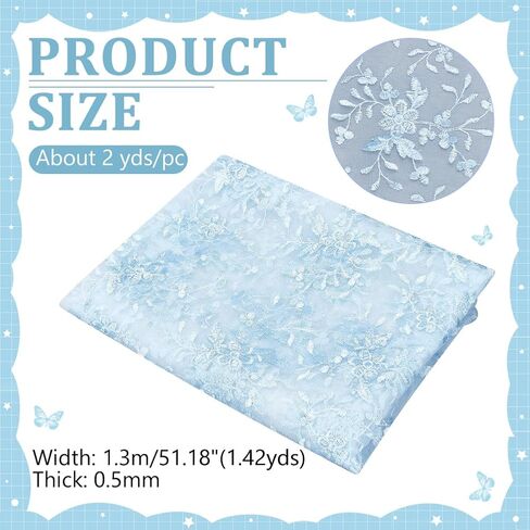 NBEADS 2 Yards Embroidered Flower Fabric, 51inch Polyester Mesh Embroidered Lace Trim Embroidery Tulle Fabric Garment Accessories for Dress Table DIY Crafts Curtain Home Vintage Decor, Light Blue in Saudi Arabia
