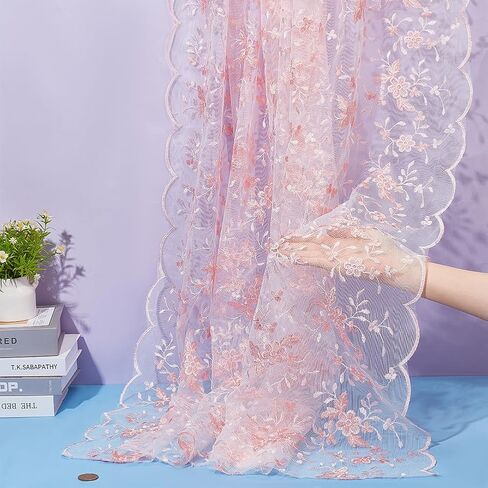 NBEADS 2 Yards Embroidered Flower Fabric, 51inch Polyester Mesh Embroidered Lace Trim Embroidery Tulle Fabric Garment Accessories for Dress Table DIY Crafts Curtain Home Vintage Decor, Light Blue in Saudi Arabia