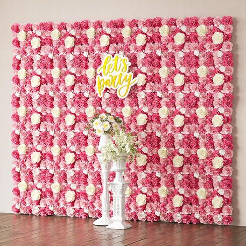 COKAOBE White Flower Wall Backdrop, 24PCS 3D Silk Rose Floral Wall, 15 x 15 Inch Artificial Flower Panels for Wedding, Party, Bridal Shower, Baby Shower, Home and Photo Backdrop Decoration in Saudi Arabia