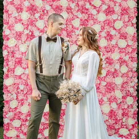 COKAOBE White Flower Wall Backdrop, 24PCS 3D Silk Rose Floral Wall, 15 x 15 Inch Artificial Flower Panels for Wedding, Party, Bridal Shower, Baby Shower, Home and Photo Backdrop Decoration in Saudi Arabia