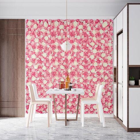 COKAOBE White Flower Wall Backdrop, 24PCS 3D Silk Rose Floral Wall, 15 x 15 Inch Artificial Flower Panels for Wedding, Party, Bridal Shower, Baby Shower, Home and Photo Backdrop Decoration in Saudi Arabia